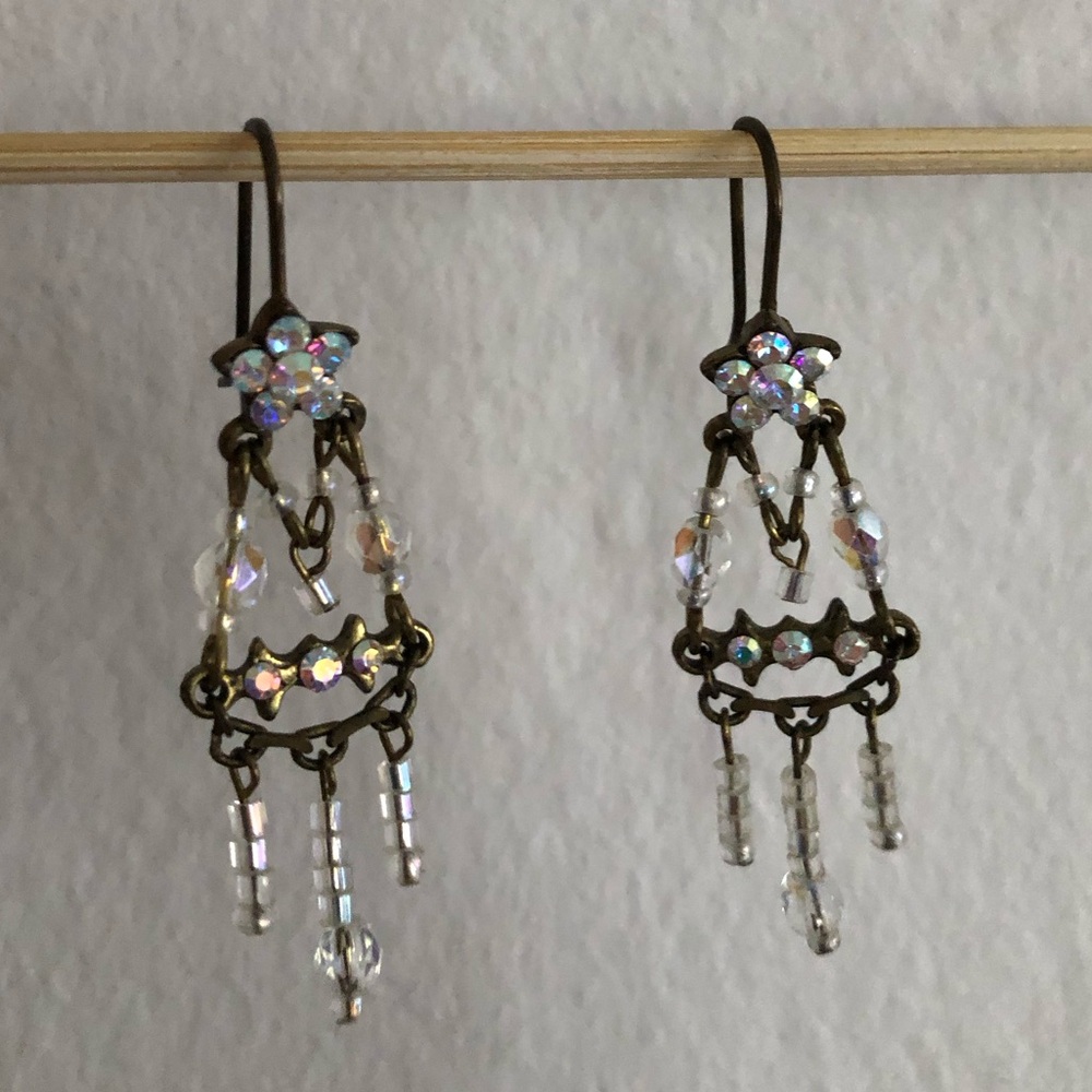 Michal Negrin Iridescent Crystal Chandelier Beaded Earrings